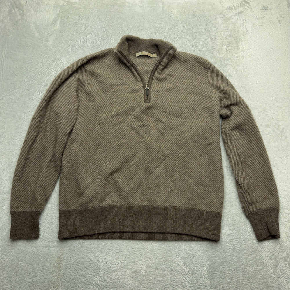Rafi Sweater Mens L Brown Wool Cashmere Quarter Zip Pullover Twill Knit